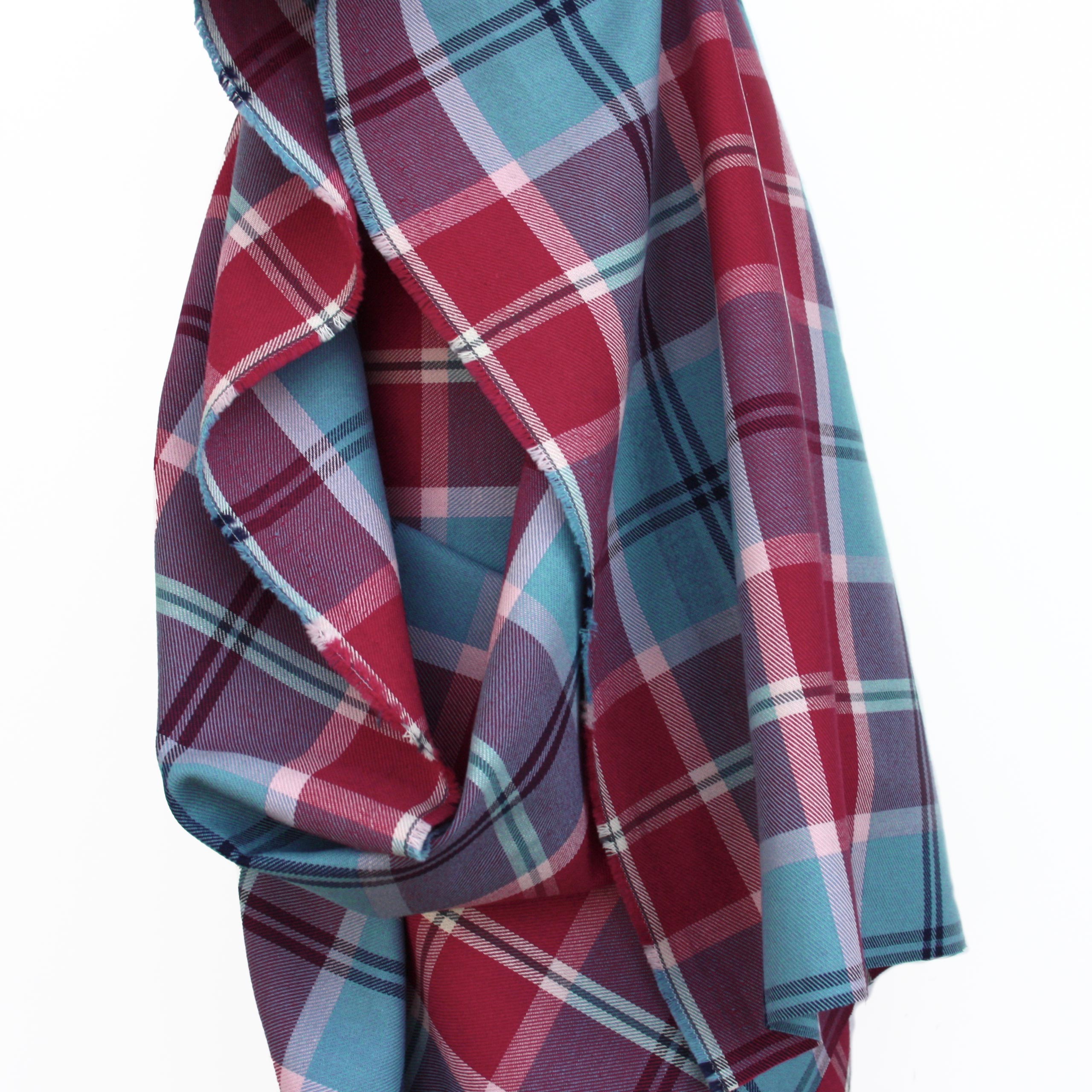 Striped Check Raspberry Raspberry and Sky Check – Ditto Fabrics