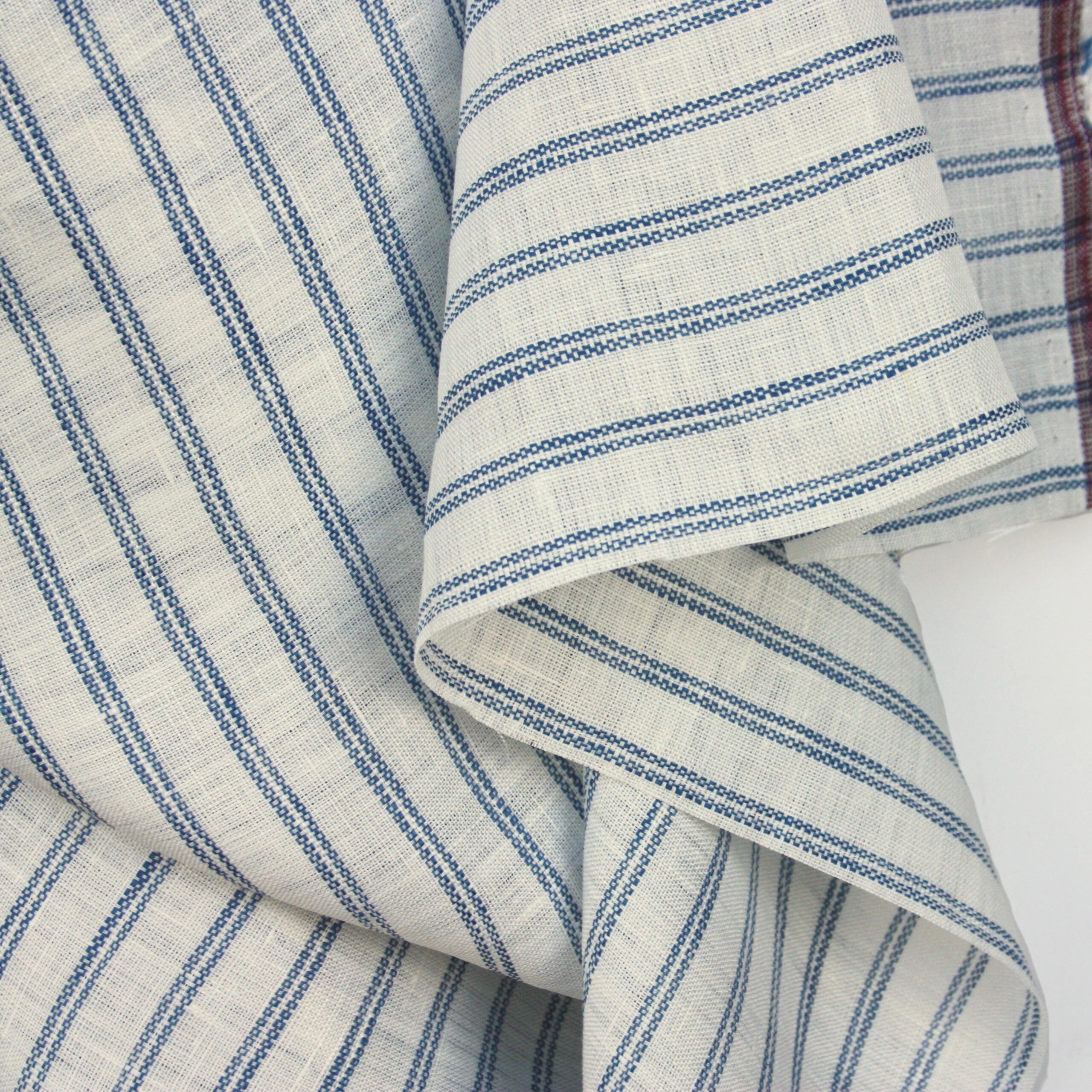 Blue Tramline Striped Linen – Ditto Fabrics